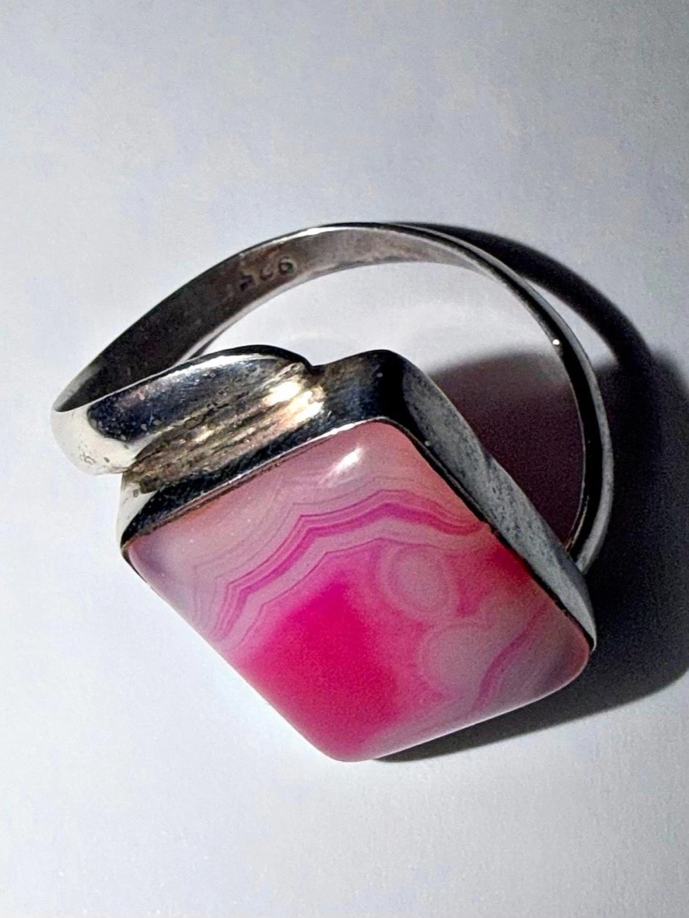 Neon Pink Agate-Style Sterling Silver Statement Ring size 9-10